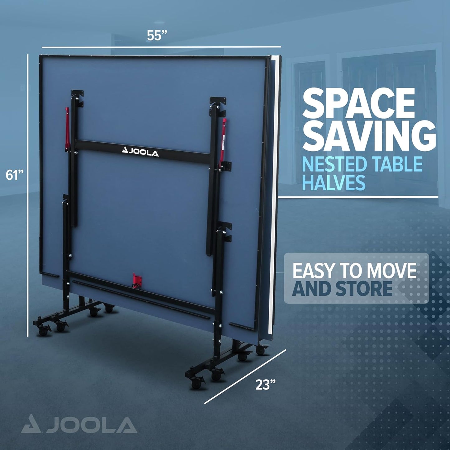 inside Professional MDF Indoor Ping Pong Table with Quick Clamp Table Tennis Net and Post Set - 10 Minute Easy Assembly - Tournament Quality - Foldable with Single Player Playback Mode