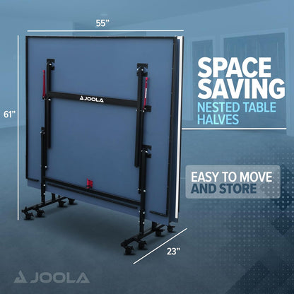 inside Professional MDF Indoor Ping Pong Table with Quick Clamp Table Tennis Net and Post Set - 10 Minute Easy Assembly - Tournament Quality - Foldable with Single Player Playback Mode